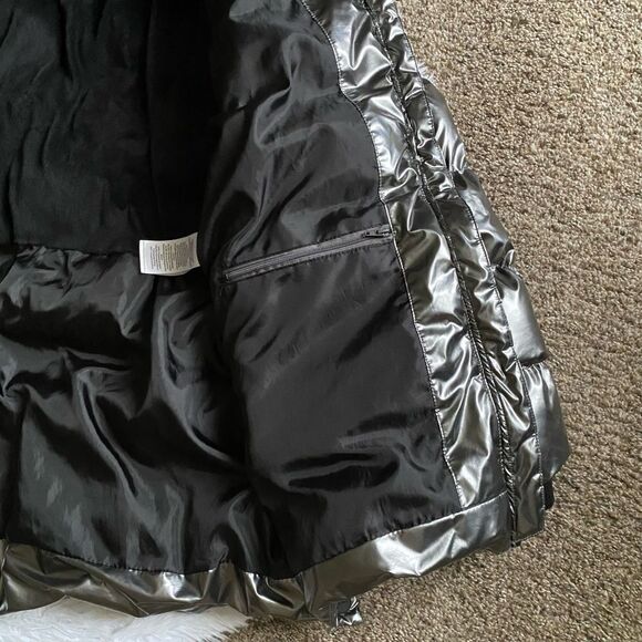 DKNY Silver Puffer Coat Bubble Lined Puffy Shiny Metallic Gunmetal Womens Large - Picture 11 of 13